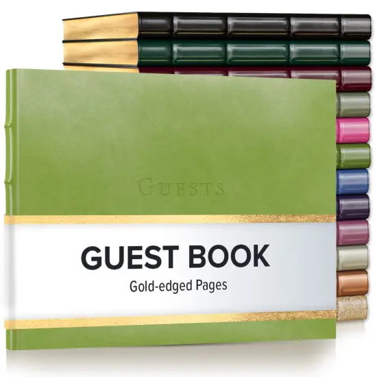 Gallery Leather Guest Book Special Events, add Photos, 192 Lined Pages, Bonded Leather, Hardcover, Gold-Gilded, Guestbook Acadia Lime {1}