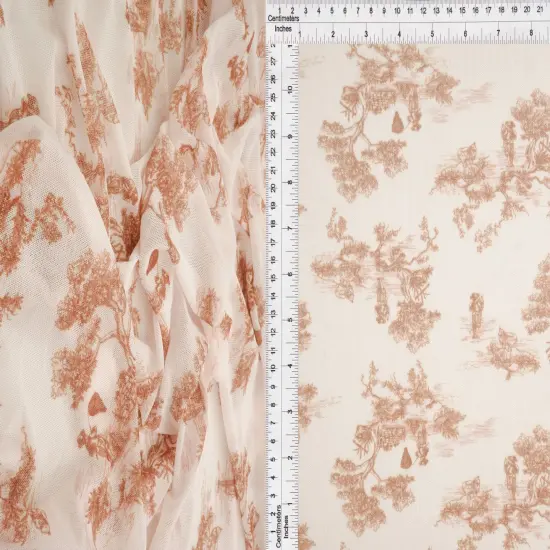 1 Yard Digital Toile Mesh Print Fabric, 56/58&Prime; Wide Polyester Spandex Blend BROWN {1}