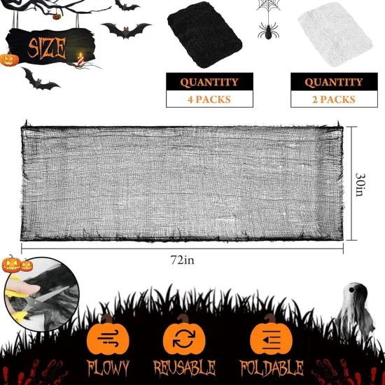 6 Pack Halloween Decorations Indoor Outdoor (Black+White, 30"x 72") {3}