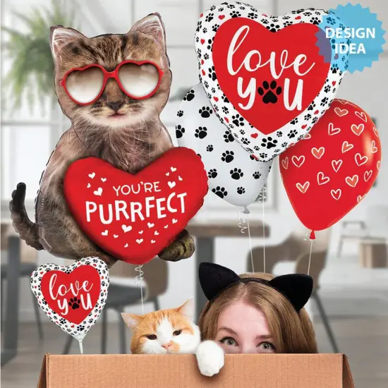 Purrfect Cat Foil Balloon Large Shape 26" Valentine's Day Decor {1}