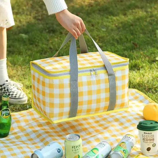 Insulated Reusable Food Picnic Basket Bag Beach Bags, Cooler Bags with Zippered Top -for Hot or Cold,Picnic Basket Collapsible,Beach, Outdoor Party, Camping,Festivals (Yellow) {5}