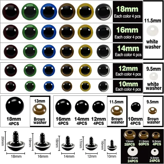 140pcs Safety Eyes for Crochet 10mm to 18mm {2}