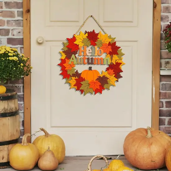 Hello Autumn Wooden Hanging Sign Maple Tree {4}