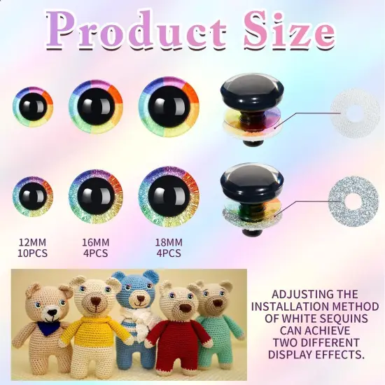 18pcs 12-18mm 3D Rainbow Glitter Safety Eyes {2}