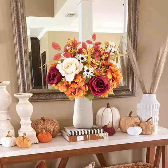 Artificial Fall Roses Large Silk Bouquets with Hydrangea {3}