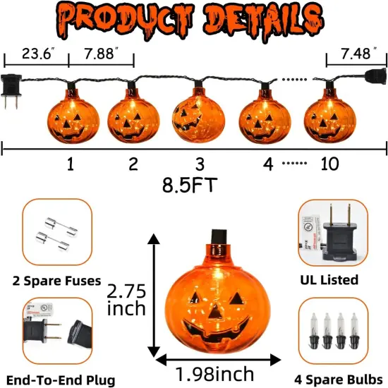 Halloween Pumpkin String Lights - 8.5 Feet (10 Clear Pumpkin) {4}