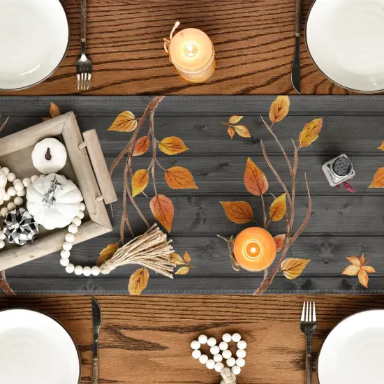 Fall Gnomes Pumpkins Sunflower Maple Leaves Thanksgiving Table Runner, 13 x 72 Inch {4}