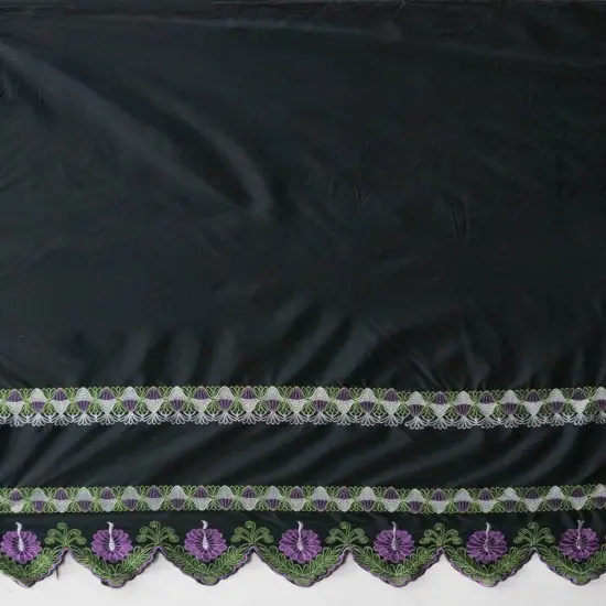 1 Yard Single Anthurium Embroidered Border Polyester Fabric, 56 Inches Width Purple {6}