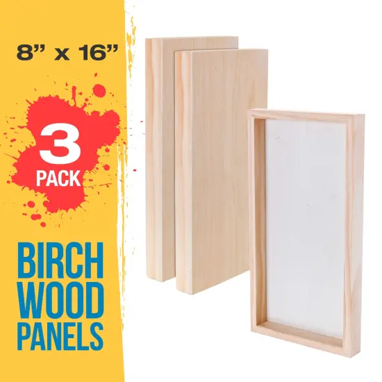 Unfinished Birch Wood Canvas Panels for Painting, 3 Pack of 8x16 inch - Artist Gallery 1-1/2" Deep, Wooden Wall - Mixed-Media Craft, Acrylic, Oil, Encaustic, Paint Pouring {2}