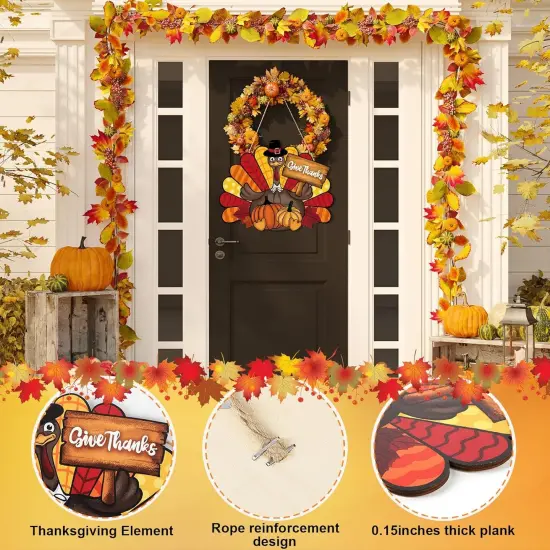 2 Pieces Thanksgiving Decoration Wooden Turkey Pumpkin Door {2}