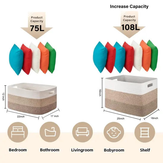 Large Blanket Basket, 22&rdquo;x17&rdquo;x12&rdquo; Rectangle Woven Baskets, Nursery Blanket Storage Living Room, Toy Storage With Handle, Large Baskets for Organizing-Gradient Yellow {6}