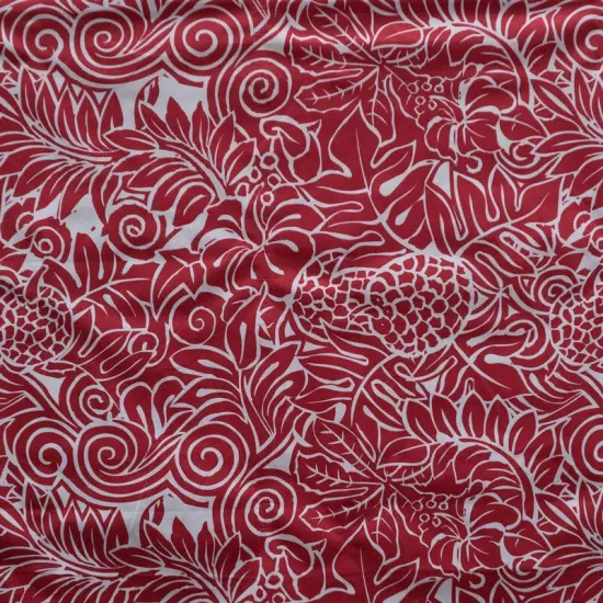 1 Yard Pacific Islander All Over Tropical Polyester Fabric with Floral and Fruit Design 60 Inch Width Red {2}