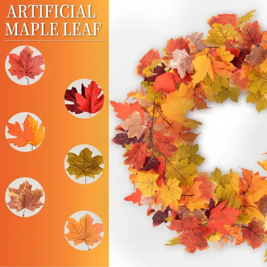 2PCS Fall Leaf Garland - Maple Fall Decorations for Home 5.7Ft {2}