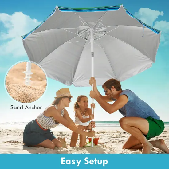 Costway 7.2 FT Portable Beach Umbrella Tilt Sand Anchor Cup Holder with Carry Bag Blue/Navy Blue/Rainbow/Green {6}