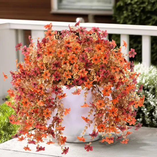 2 PCS Fall Artificial Mums Hanging Flowers (Orange Brown) {1}