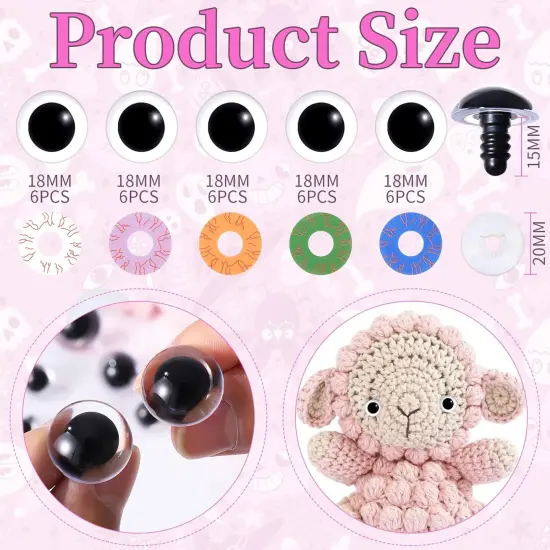 30PCS 18mm Clear Safety Eyes for Crocheting with Washers (5 Colors) {2}