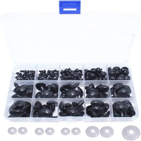 150Pcs Black Plastic Safety Eyes and Nose (6mm-12mm and 20mm) {1}