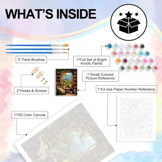 Bookshelf Paint by Numbers Kit for Adults Beginner,16x20 Inchs {3}