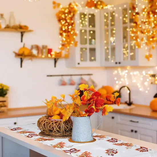 15 x 70 Inch Fall Runner for Table Embroidered Maple Leaves Table Runner {4}