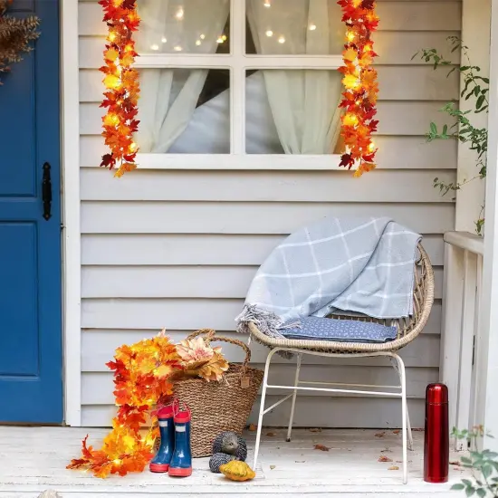 2 Pack Fall Maple Leaves Garland with LED Light 5.7 Feet Artificial {5}