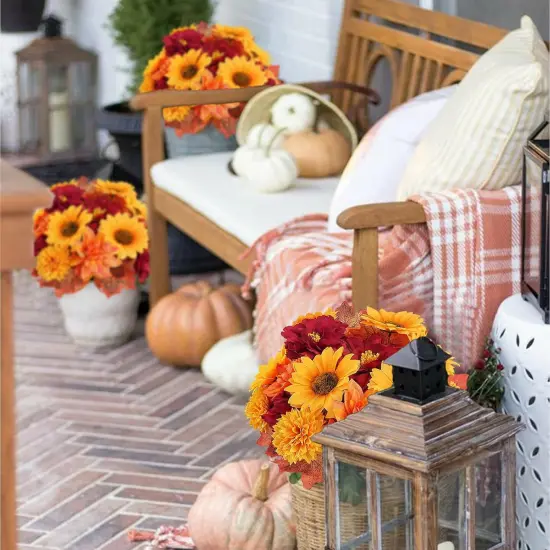 6 Bundles Artificial Fall Dahlia Sunflower {4}