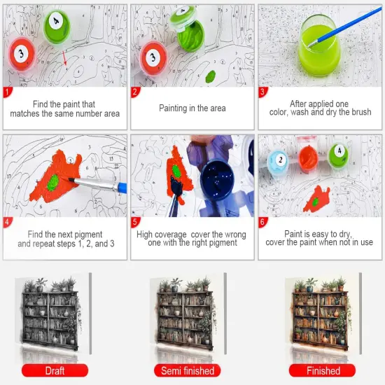 DIY Paint by Numbers for Adults Beginner, Wooden Bookshelf , 16x20 Inch {3}