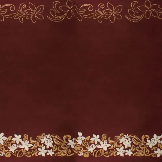 1 Yard Tiare & Swirls Double Border Glitter Polyester Fabric 56 Inch Width Burgundy {1}