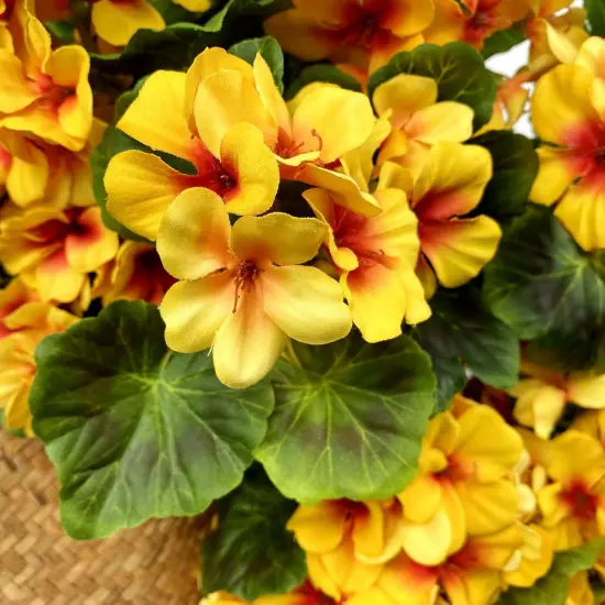 Pack of 4 - Artificial Geraniums Bush Flower - Yellow {2}