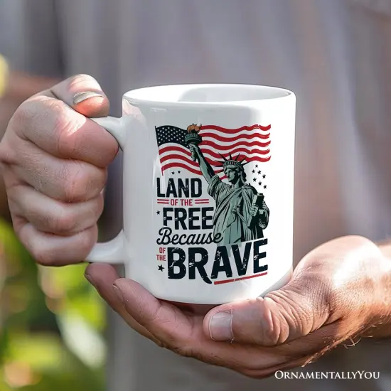 Land of the Free Because of the Brave Mug, 4th of July Statue of Liberty Gift {2}