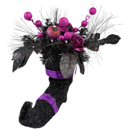 Northlight Witch's Boot with Glittered Roses and Foliage Halloween Decoration - 12" Black {4}