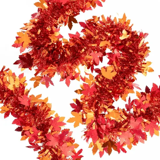 33Ft Thanksgiving Tinsel Garland, Maple Leaf Metallic Twist Foil {3}