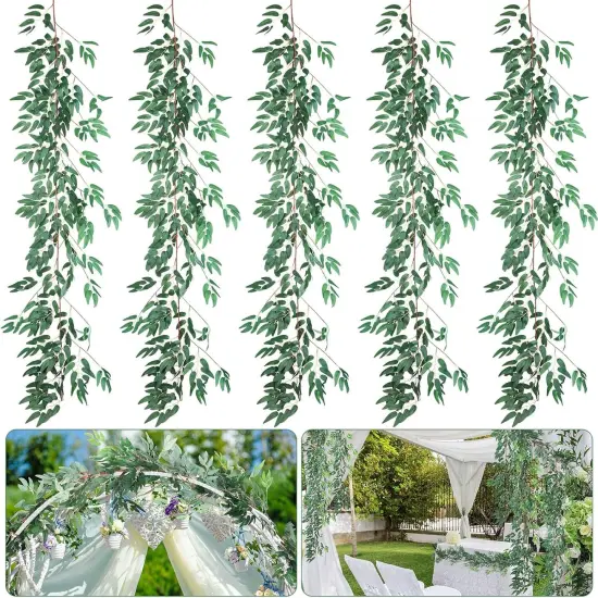 5 Pack 6 ft Artificial Willow Leaves Vine Garland Hanging Greenery Fake {1}