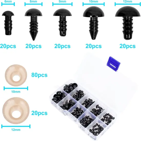 100 Pcs Black Plastic Safety Eyes with 100 Pcs Washers {2}