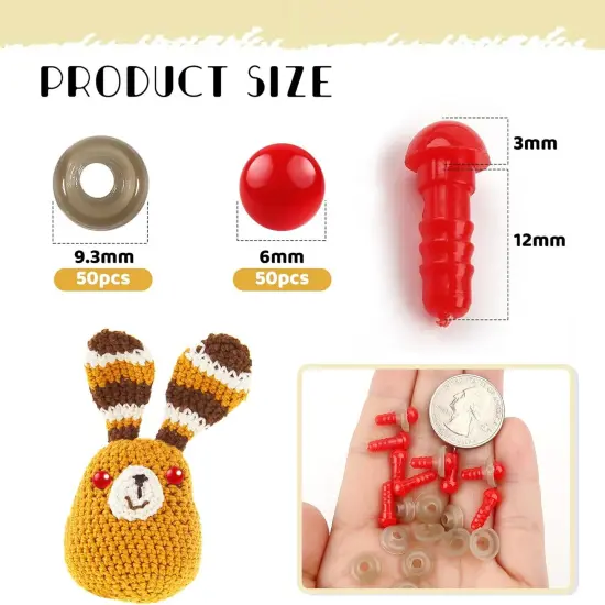 50pcs 6mm Safety Eyes for Amigurumis with Washers Red {2}