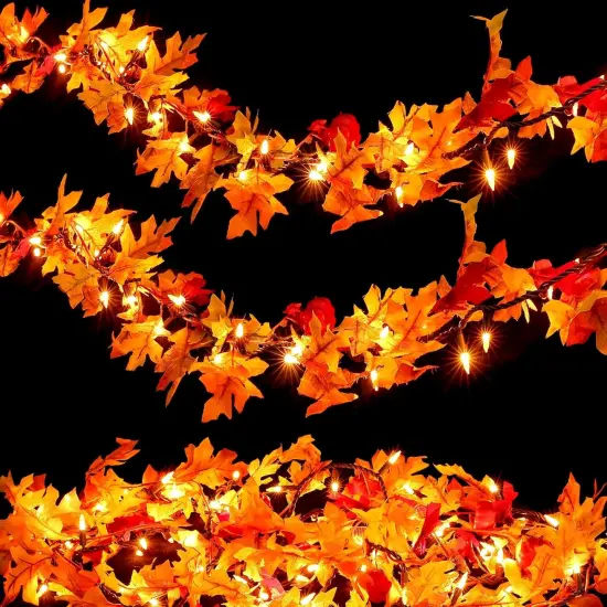 Fall Garland with 35 Orange Bulbs - Orange-Maple Pumpkin {1}