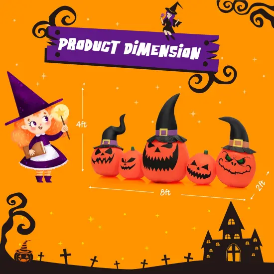 Costway 8 Ft Tall Inflatable Pumpkin Family Waterproof Halloween Yard Decoration w/LED Lights {4}