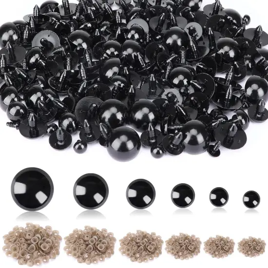 900 Pieces 6-16MM Black Plastic Safety Eyes with Washers for Crochet {1}