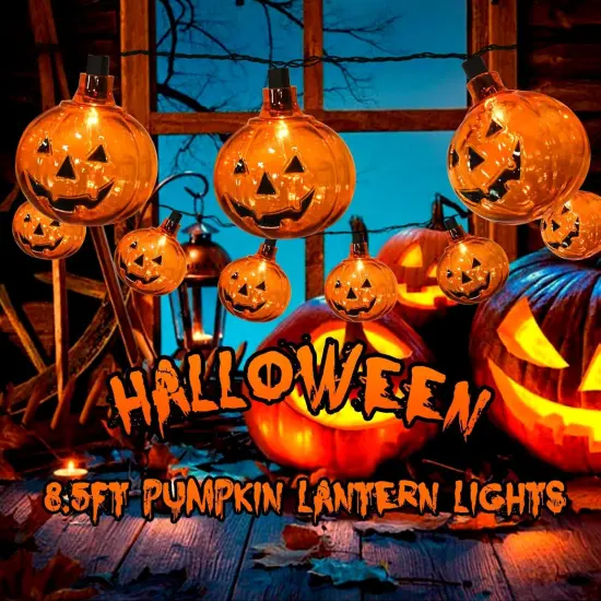 10 Pack Halloween Pumpkin String Lights - 8.5 Feet {4}