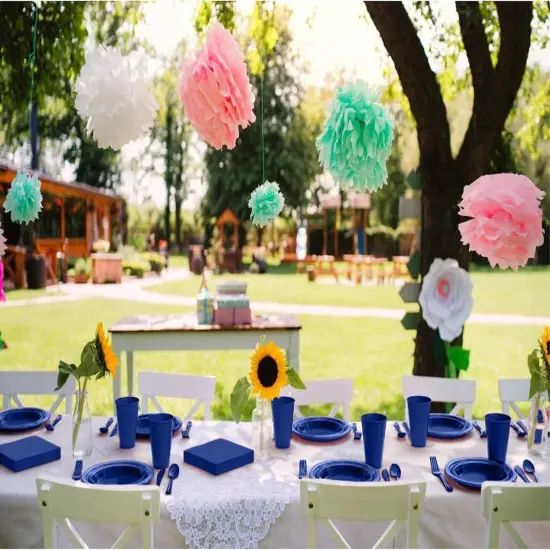 Exquisite 350 Pcs Plastic Plates for Party &ndash; Disposable Plates Set &ndash; 50 Each of 9" Dinner Plates, 7" Dessert Plates, Plastic Cups, Napkins & Plastic Cutlery &ndash; Plastic Dinnerware by Party Solids Dark Blue {5}