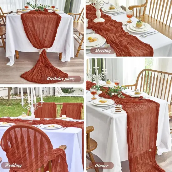 2 Pcs Cheesecloth Table Runner - 10ft Terracotta Boho Gauze {4}