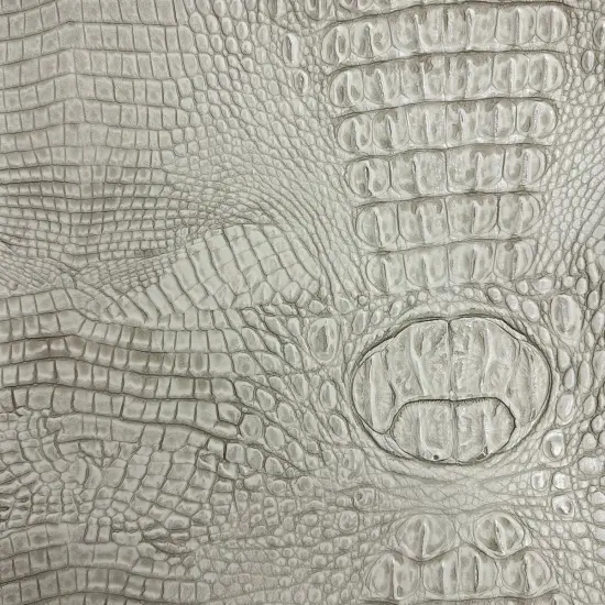 1 Yard Two Tone Gator Faux Leather Vinyl Fabric Upholstery Handbags Durable 56" Width Light Gray | Silver {1}