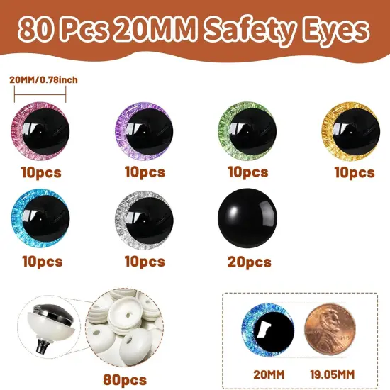 160 Pcs Glitter Safety Eyes 20mm 3D (7 Colors) {2}