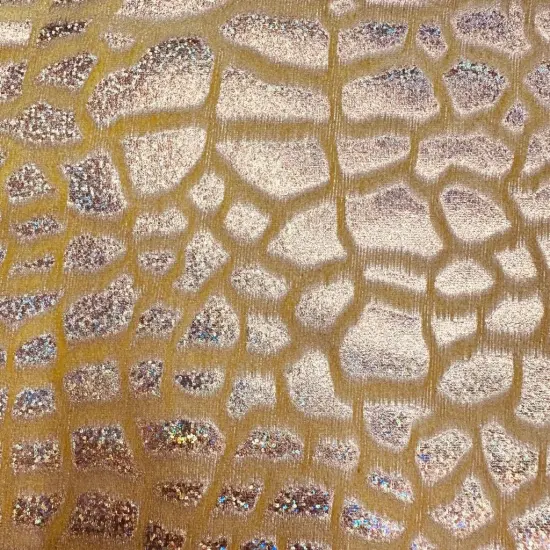 1 Yard Giraffe Stretch Velvet Hologram Fabric 60 Inches Width Gold {1}