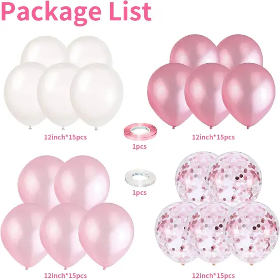 60 Packs 12 Inch Light Pink White Balloons with Confetti Balloons {3}