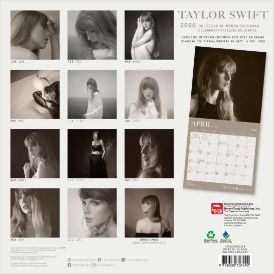 Taylor Swift OFFICIAL | 2026 12 x 24 Inch (Hanging) Monthly Square Wall Calendar | English/French Bilingual {2}