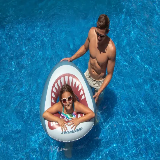 Swim Central Inflatable Kids Shark Mouth Pool Ring - 38" - White and Gray {4}