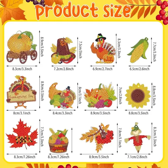 24 Pcs Thanksgiving Diamond Art Painting Keychain Kit {4}
