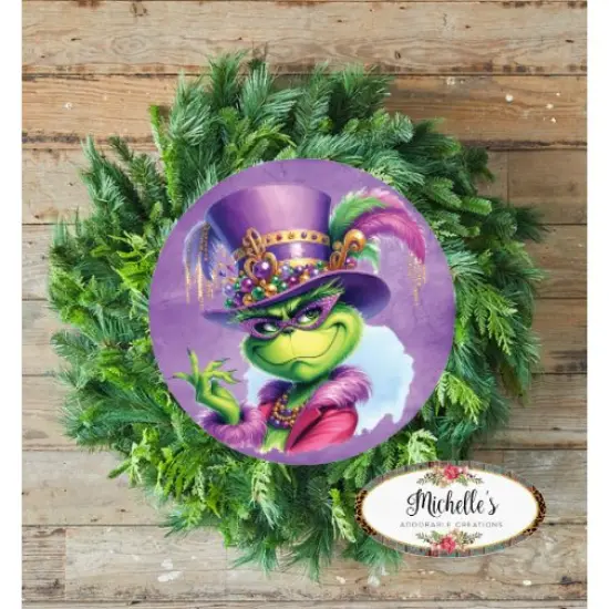 Mardi Gras Green Monster Round Sign {3}