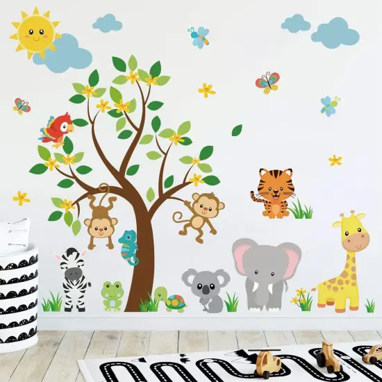 Jungle Animal Wall Stickers Monkey Tree Wall Decals {4}