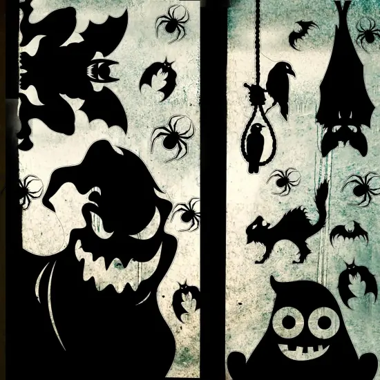 4 Sheets Spooky Monster Halloween Window Cling {1}